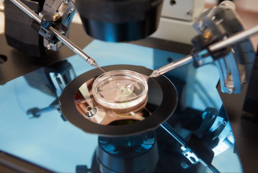 IVF laboratory equipment working with an embryo dish