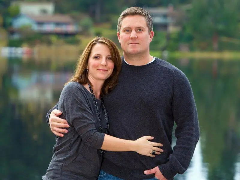 Couple standing together outdoors